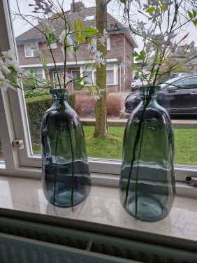 Blauwe glazen sierflessen