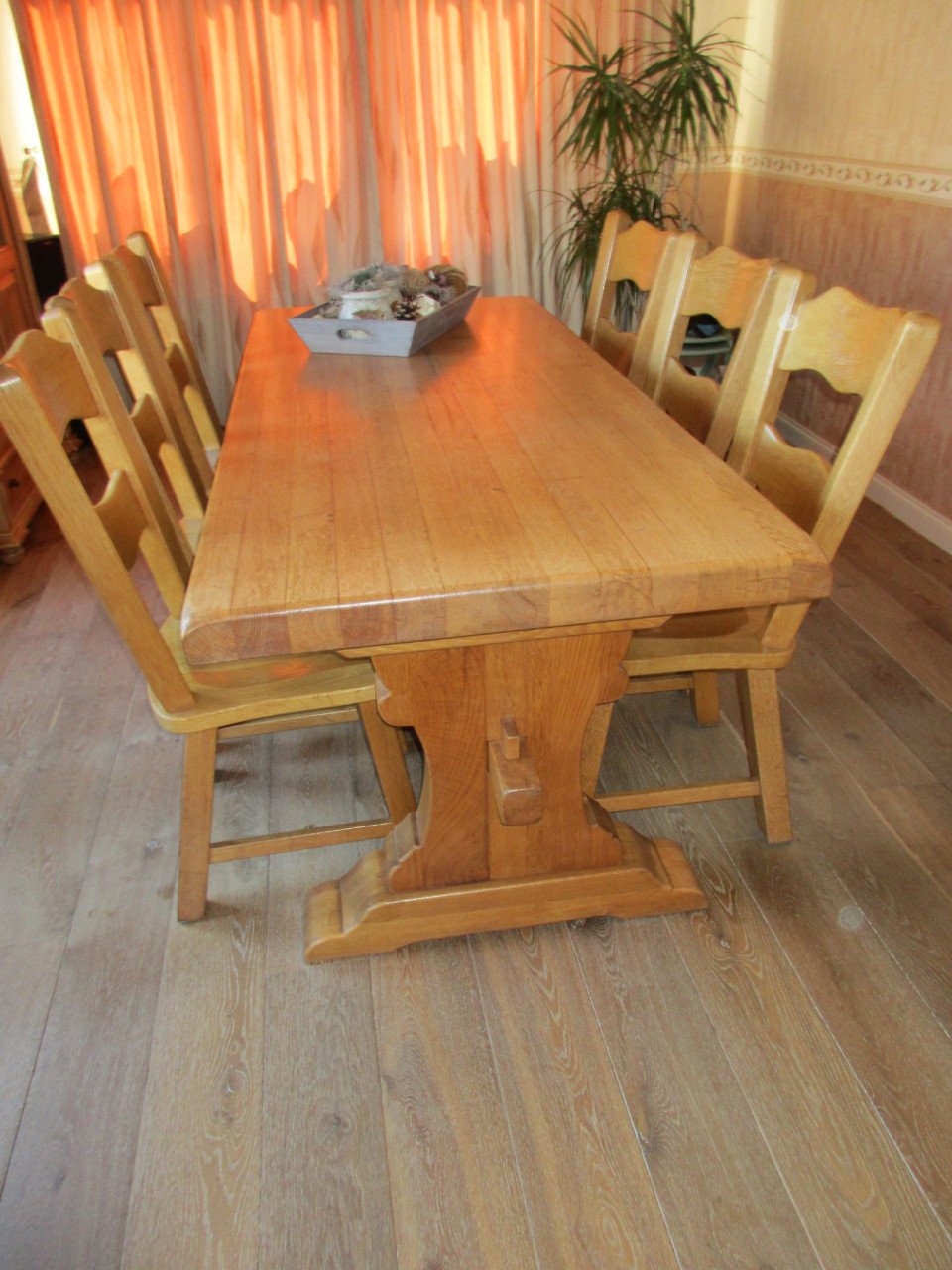 Stoere Eiken Kloostertafel 90 x 200 cm evt 6 Eiken Stoelen