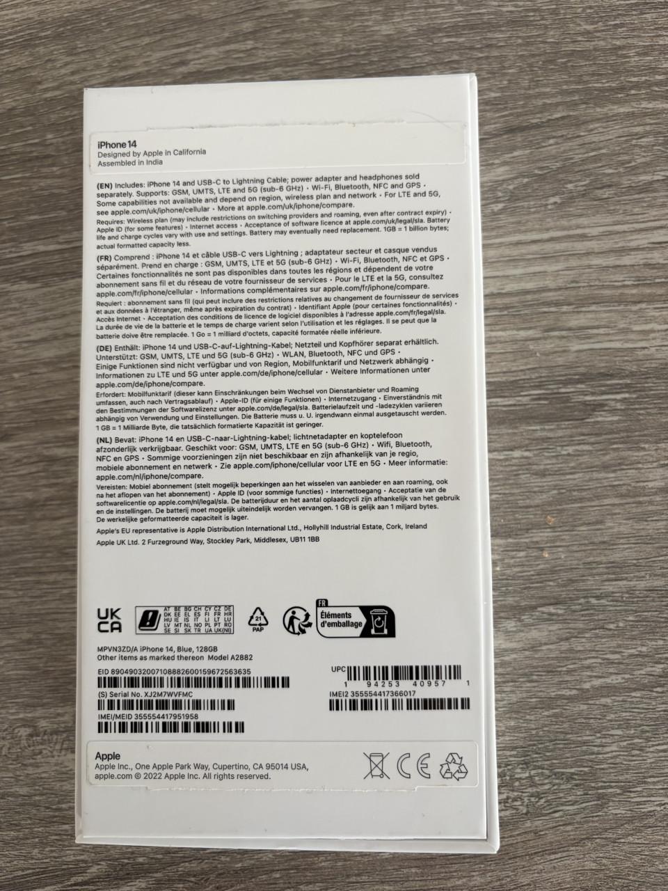 Apple iPhone 14 kleur blauw, 128 GB