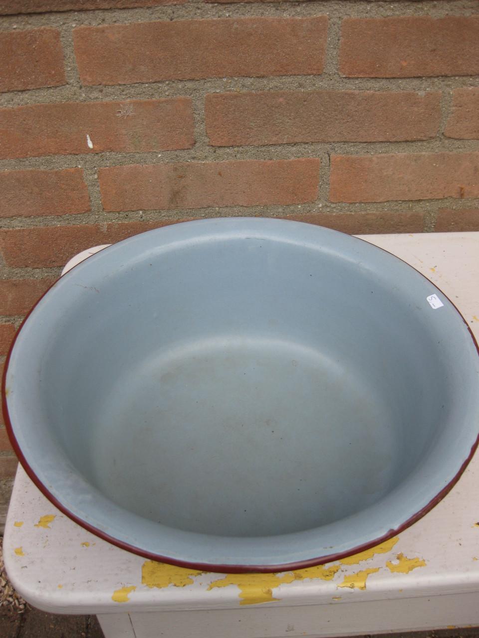 EMAILLE SCHAAL ORANJE/ROOD/GRIJS