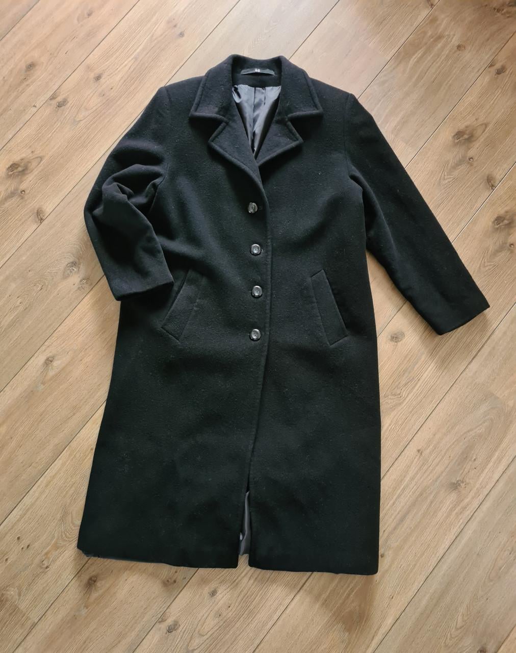 Mooie Vintage lange zwarte jas Mt 46 / Mt L