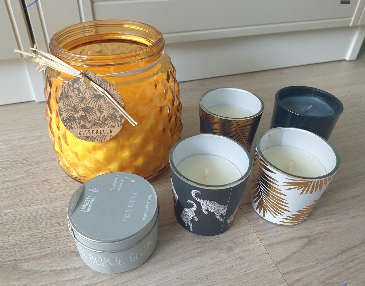 Citronella tuin kaars en kaarsjes in glazen potjes