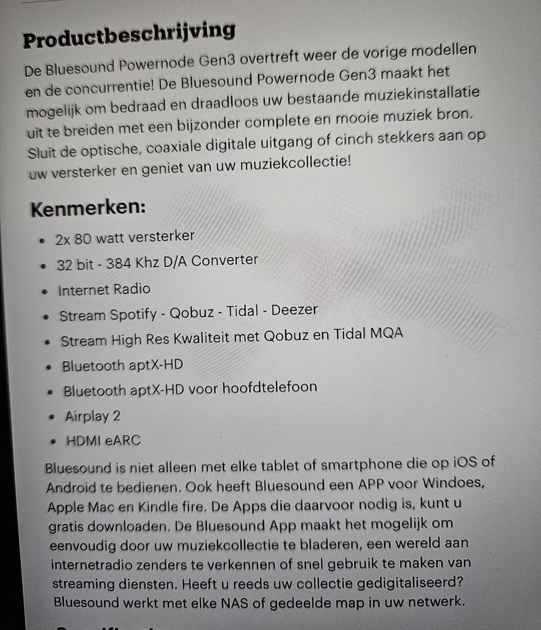 Blue sound powernode; streaming muziekinstallatie