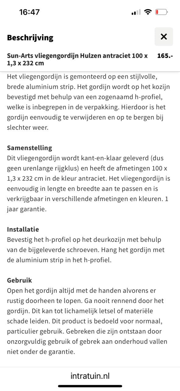 Vliegengordijn van Sun arts. Antraciet.