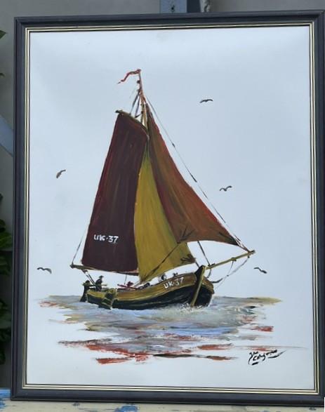 Oude visserij op de zeil 40 x50 cm incl lijst 75 euro