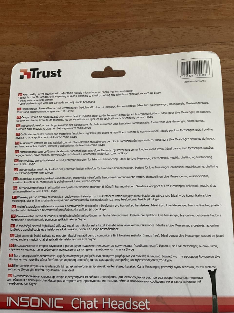 Trust Insonic Chat Headset - Nieuw in verpakking