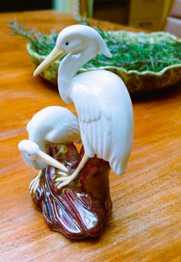 Porseleinen beeldje van twee kraanvogels - antiek - China