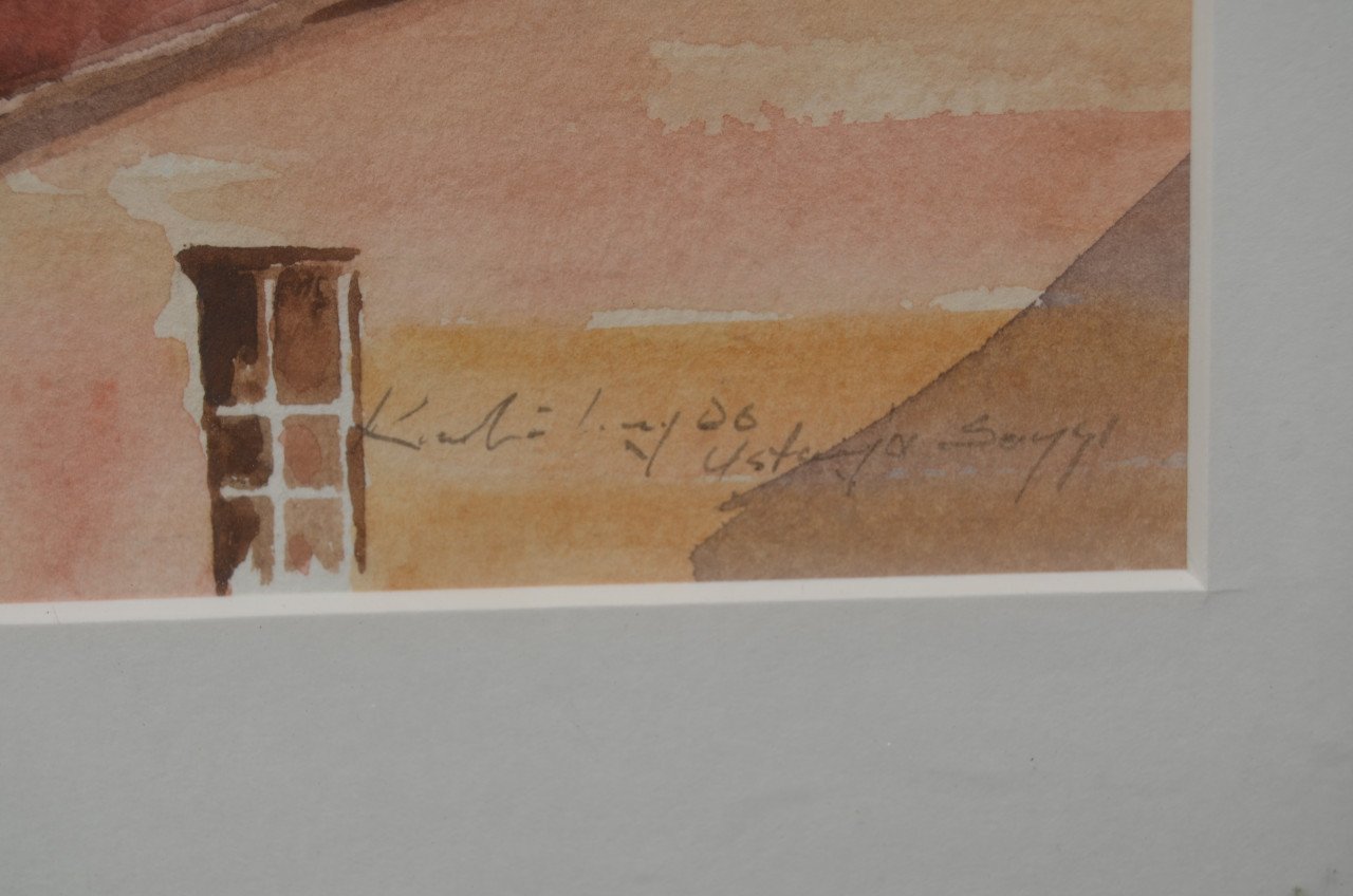 Aquarel van een moskee, gesigneerd en gedateerd