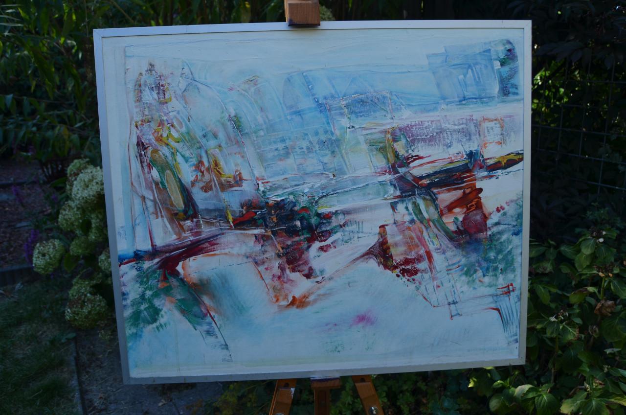 Abstract olie op board Maria Rijntjes de Leeuw (gesign.)