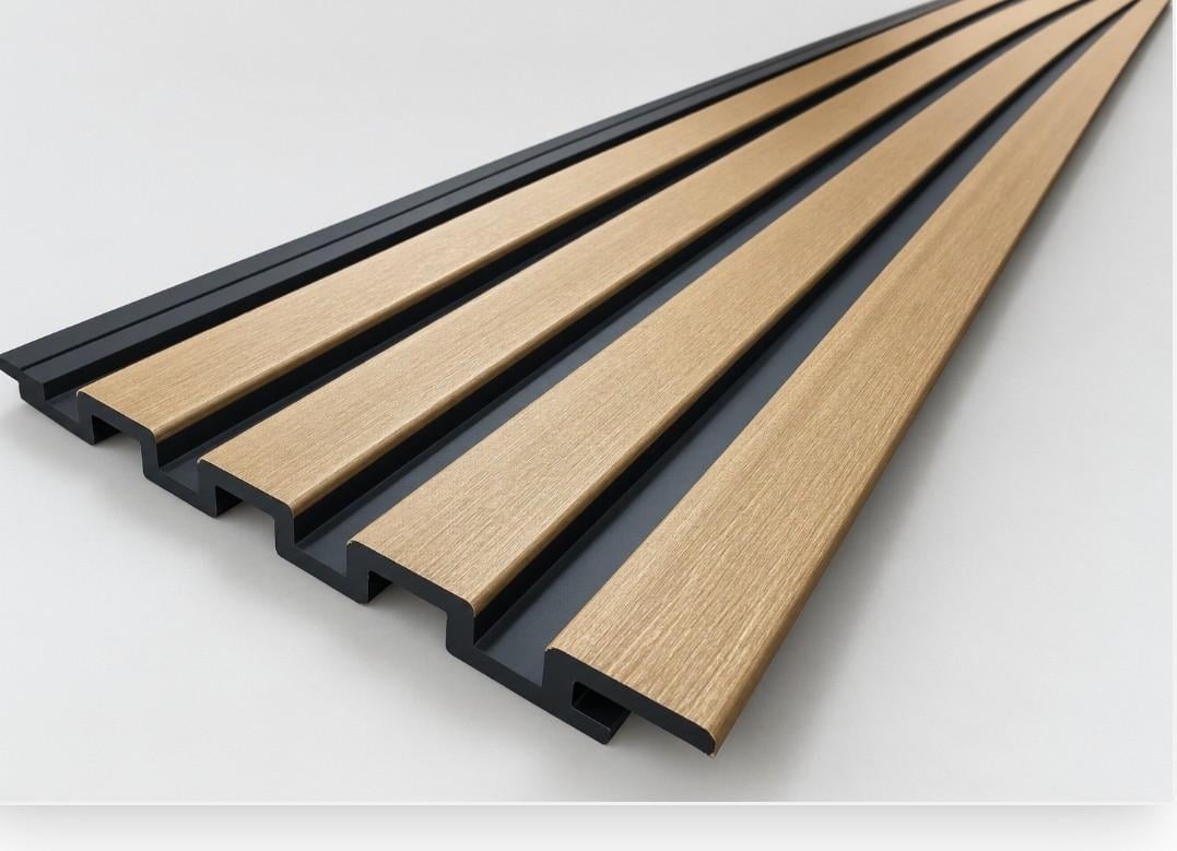 60 stuks composiet gevelpanelen teak/zwart, 290 cm, 34,8 m²