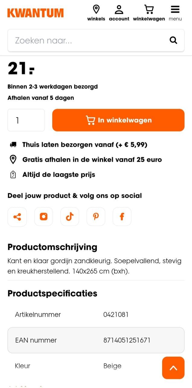 Gordijnen zandkleur 6x
