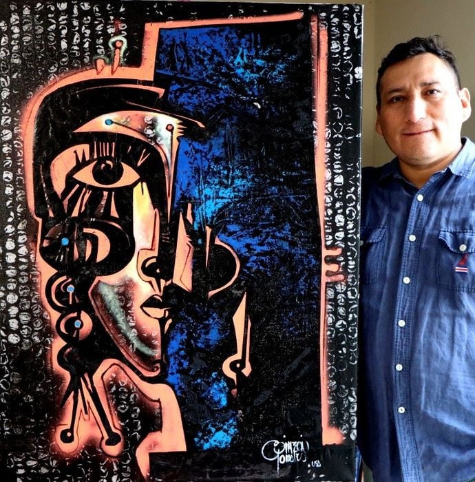 ...Dulcinea en azul .... Acrylschilderij van Simeon Gonzales 100 cm x 75 cm