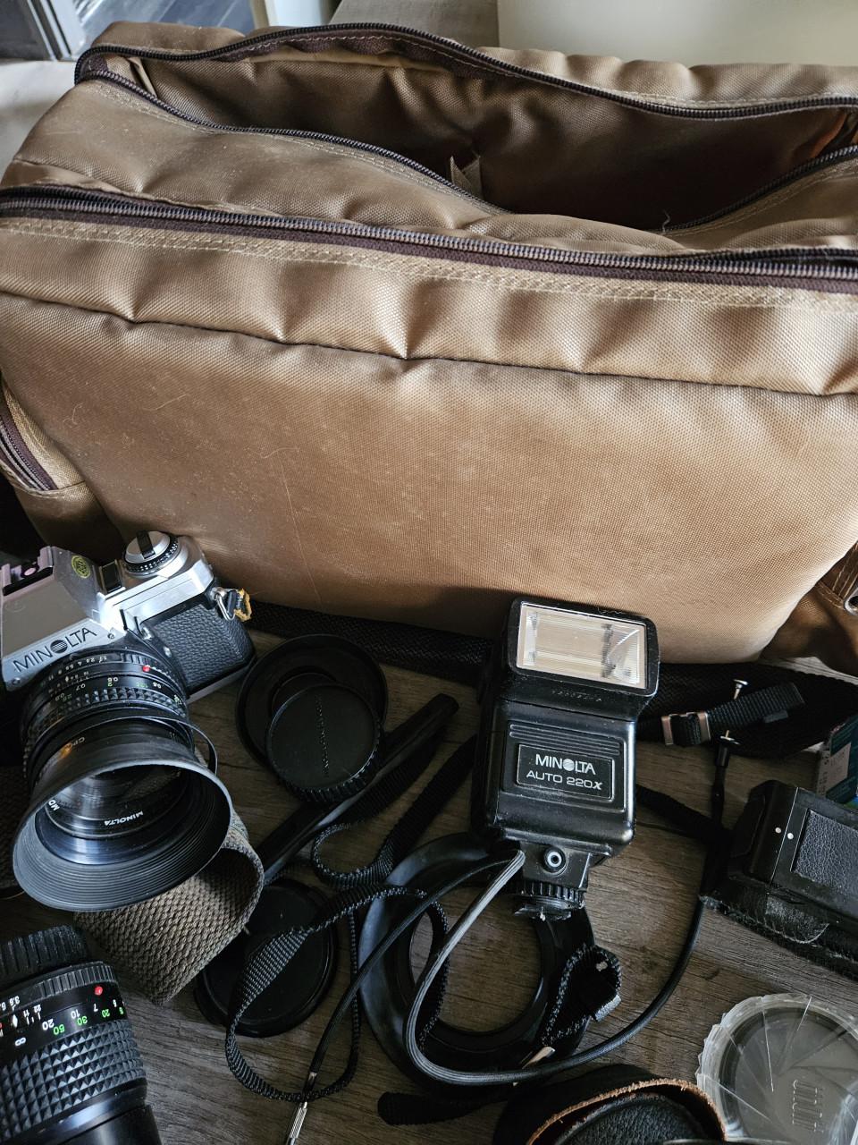 Vintage Minolta spiegelreflex camera X 300 met extra lenzen