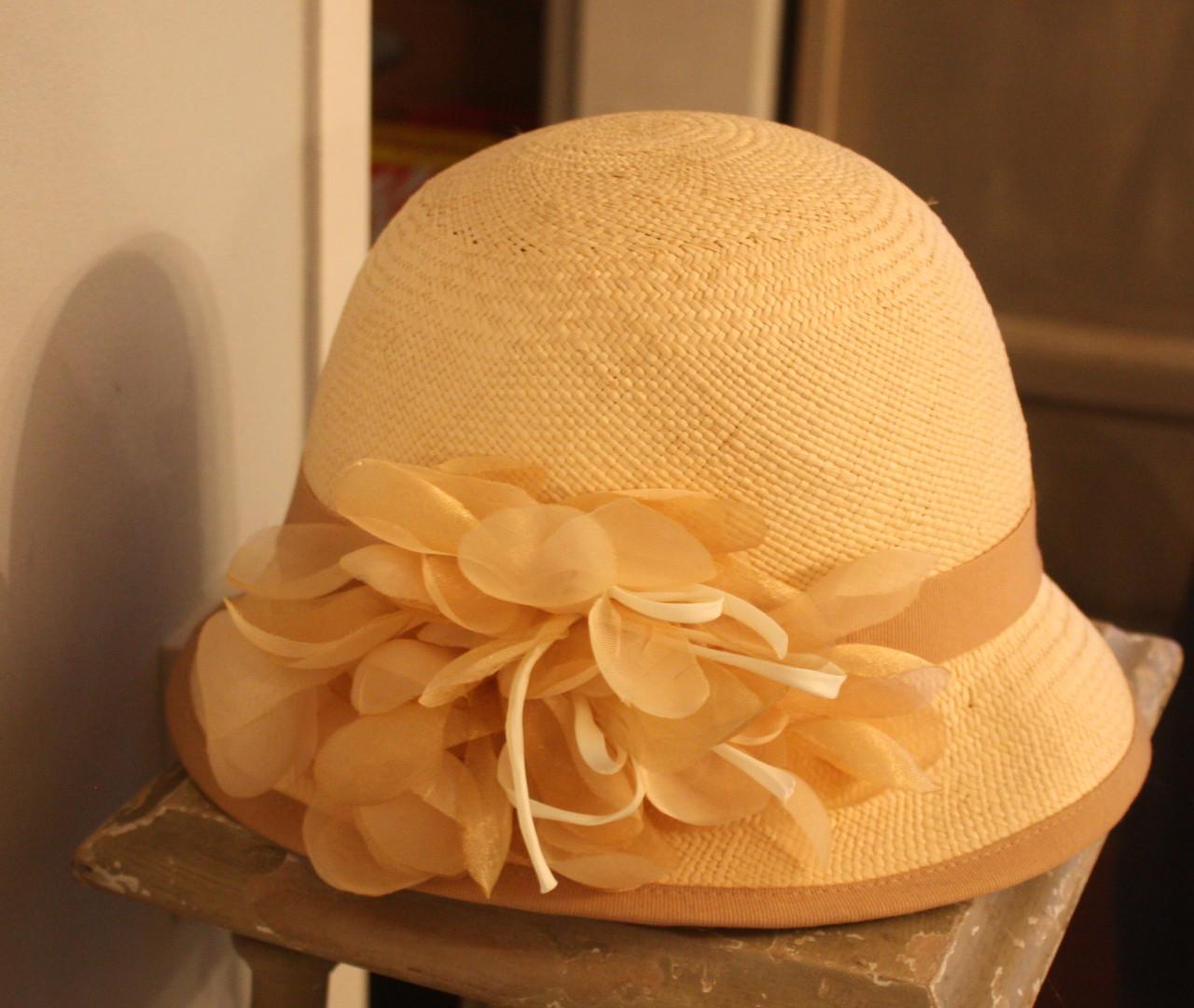Panama hat met bloem beige