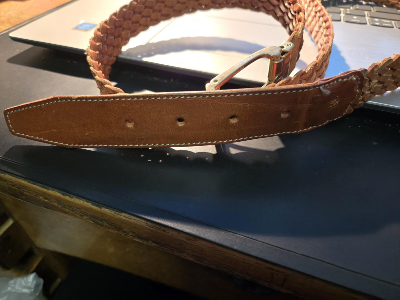 Gevlochten bruine leren riem van het merk Magama, 110cm