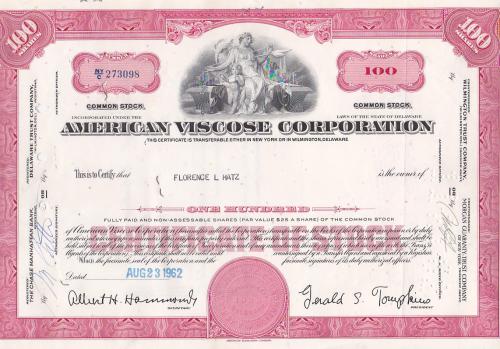 Oud Aandeel American Viscose Corporation 1962