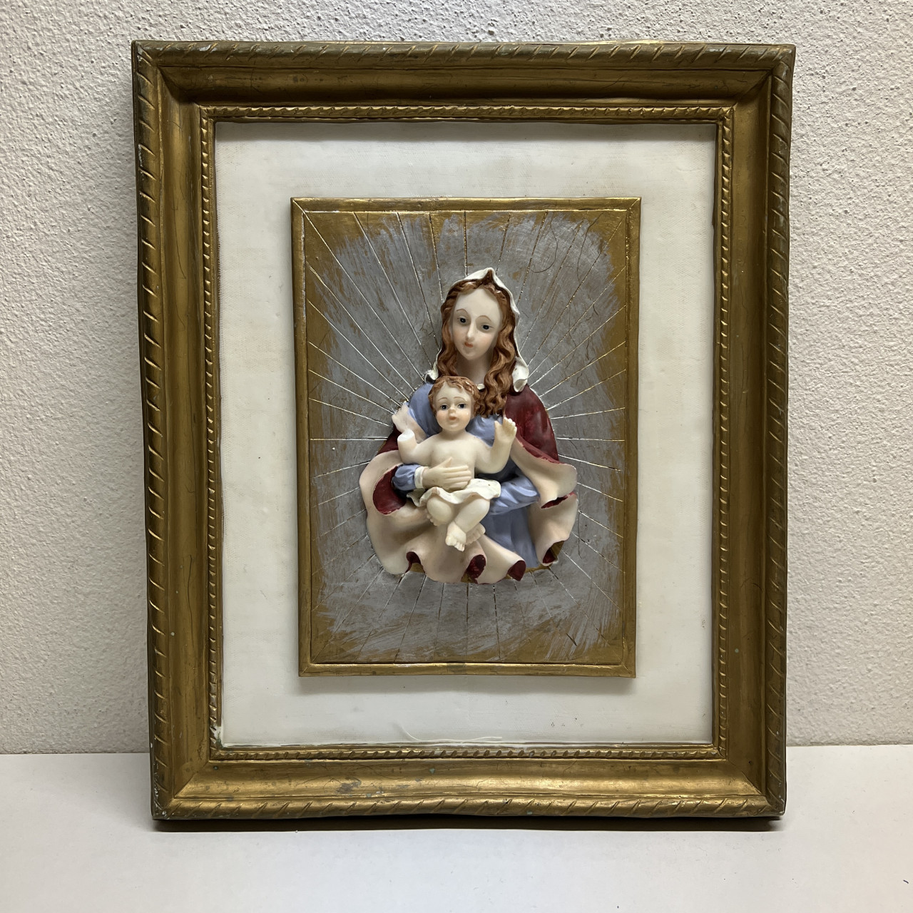 Wandbord ornament Maria en Jezus reliëf 23x28