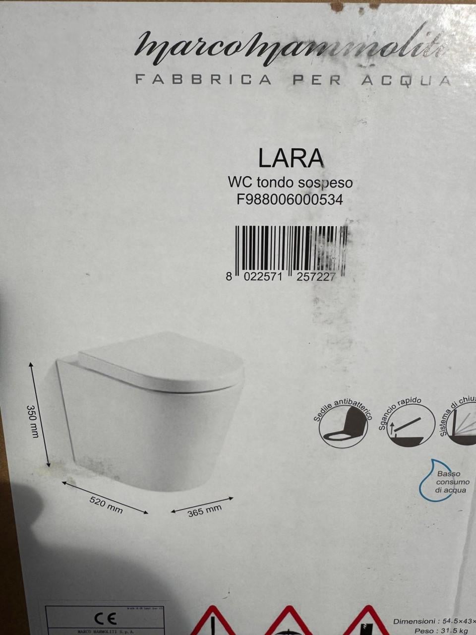 Nieuwe Lara hangend toilet inclusief bril wit in doos