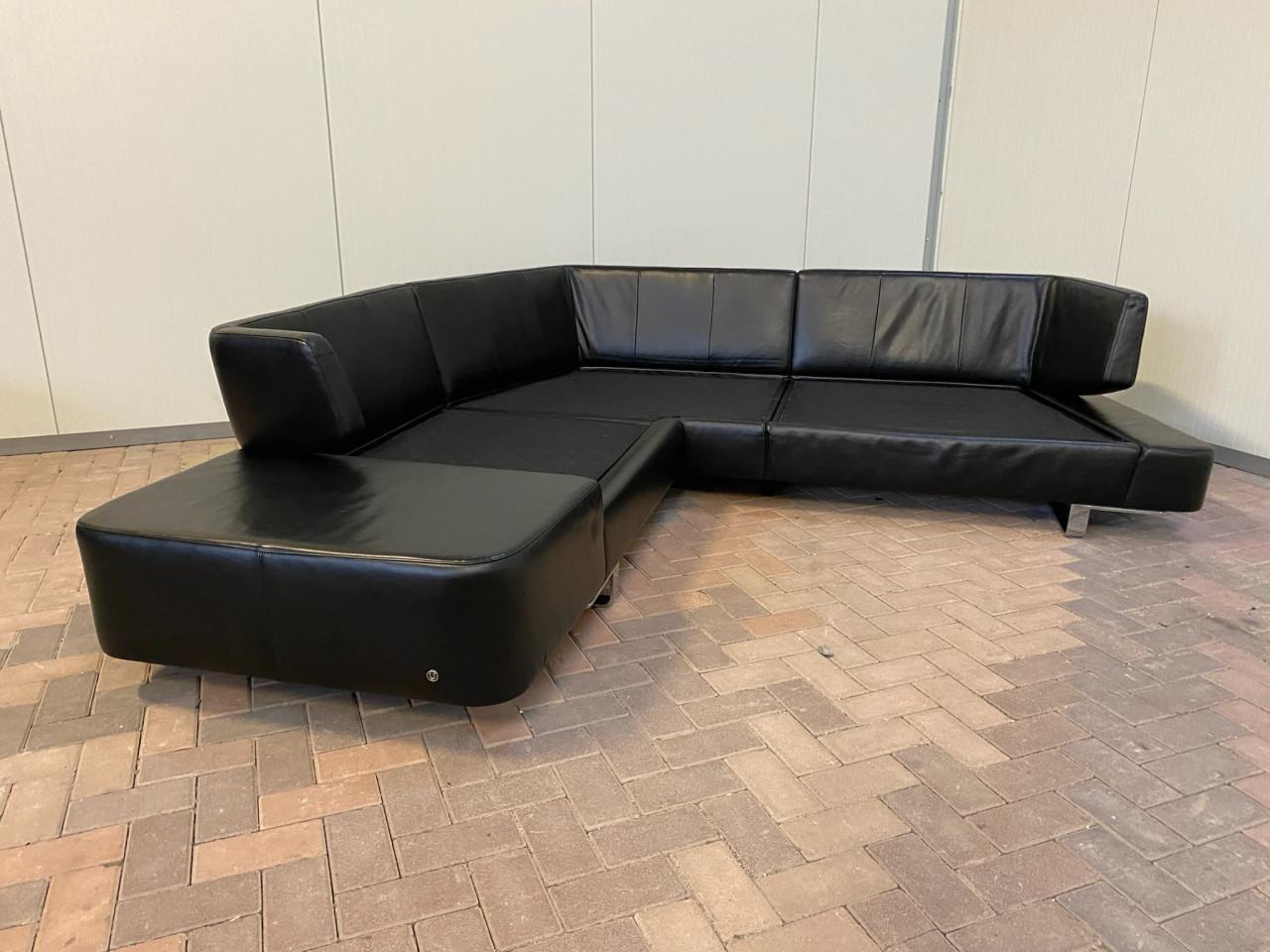 Natuzzi Opus Zwarte Leren Hoekbank-Gratis Levering NL