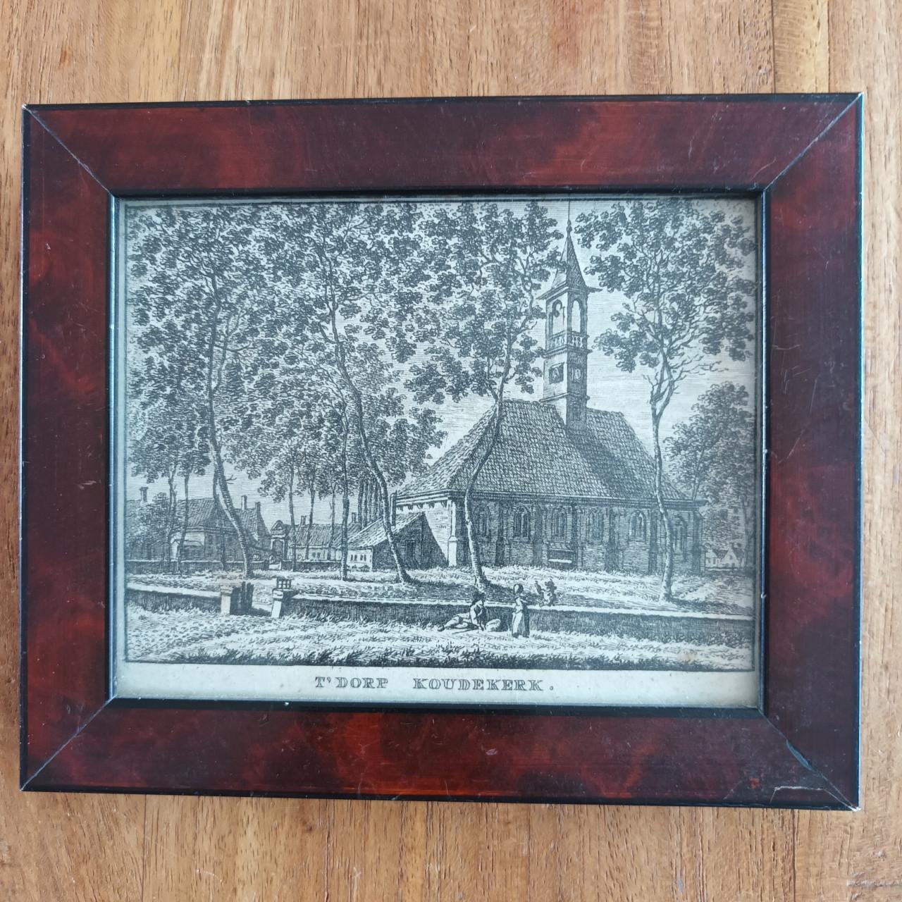 'T Dorp Koudekerk(e), kopergravure in lijstje