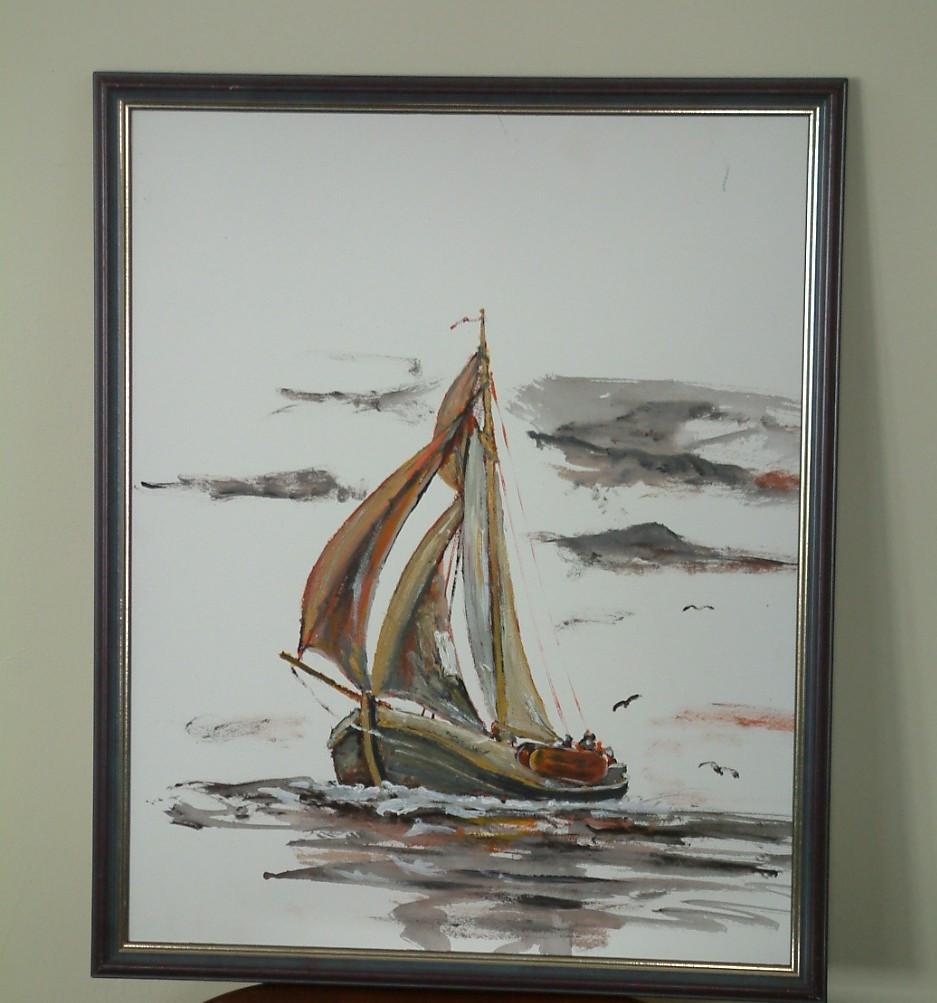 Acryl verf schilderij 40 x50  cm op ets papier -geschept papier