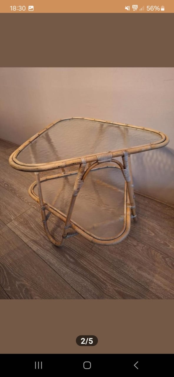 2x Vintage rattan/rotan bamboo bijzettafel