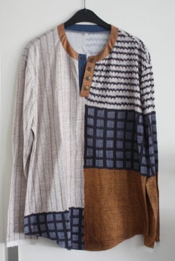 Shirt langemouwen beige met blauw en bruin  maat xl