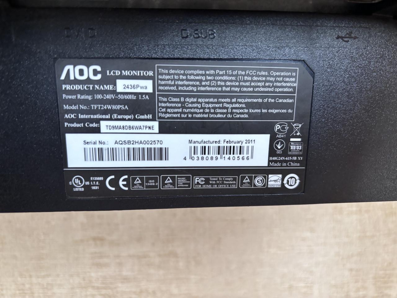 AOC monitor, 24 inch