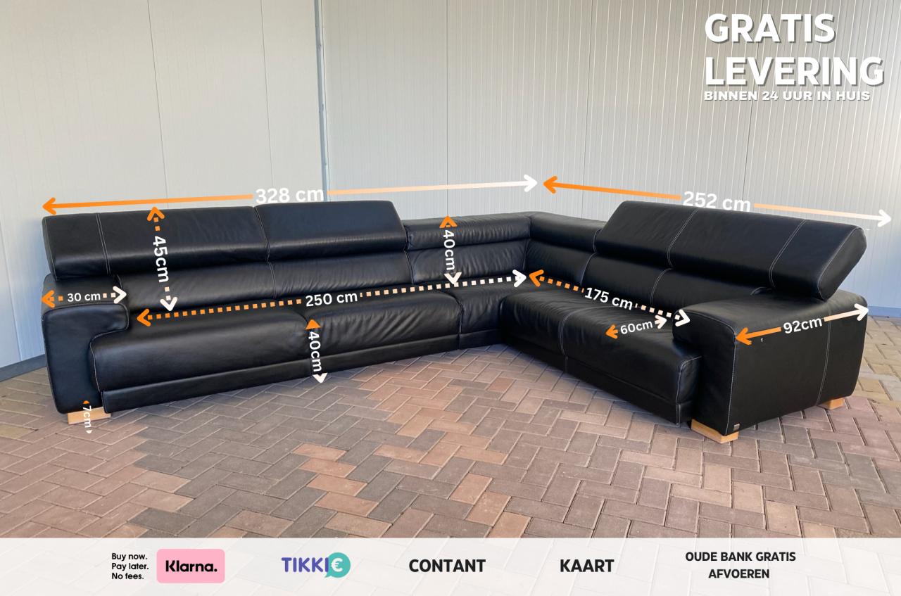 Callia Italia Zwart Leren Hoekbank – Gratis Levering NL & BE