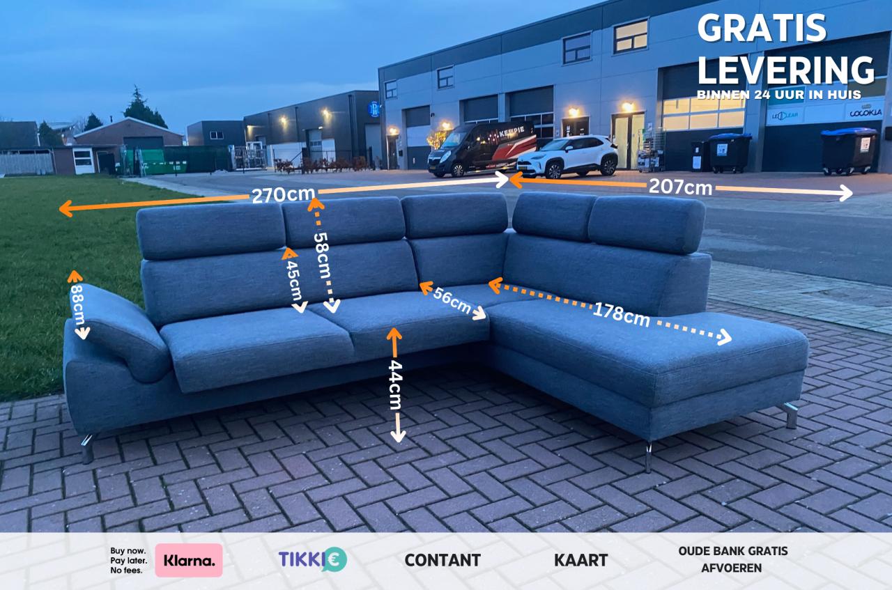 GRATIS LEVERING HEEL NL Montel Grijze Hoekbank