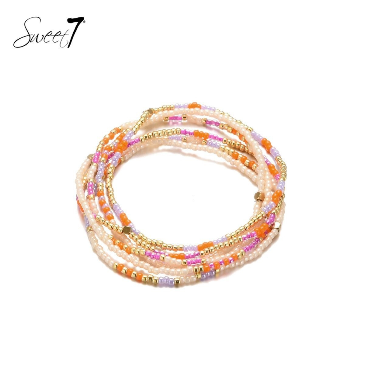 Gekleurde armband met glas kralen en meerdere strengen