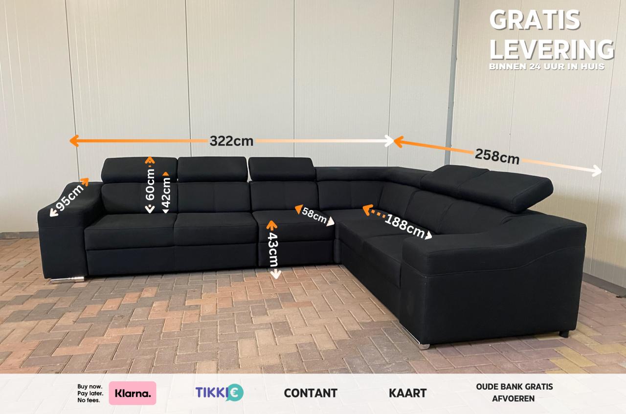 GRATIS LEVERING HEEL NEDERLAND Moderne Zwarte Stoffen Hoekbank