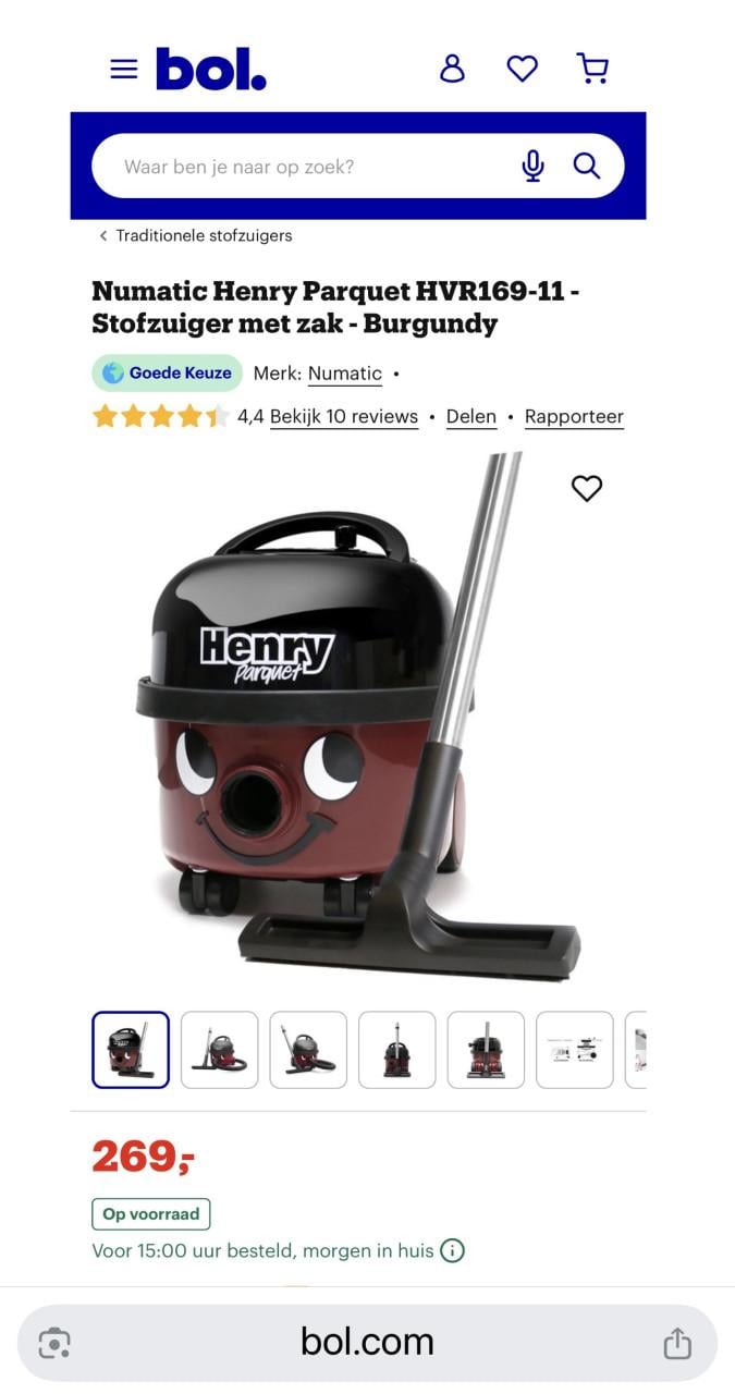 Numatic Henry Parquet HVR169-11 Stofzuiger met zak  Burgundy als nieuw