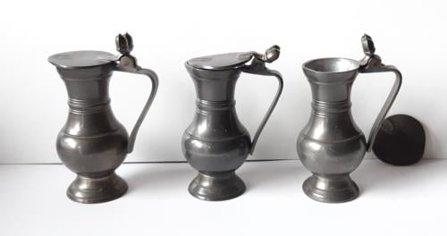 3 kleine tinnen eikel kannetjes