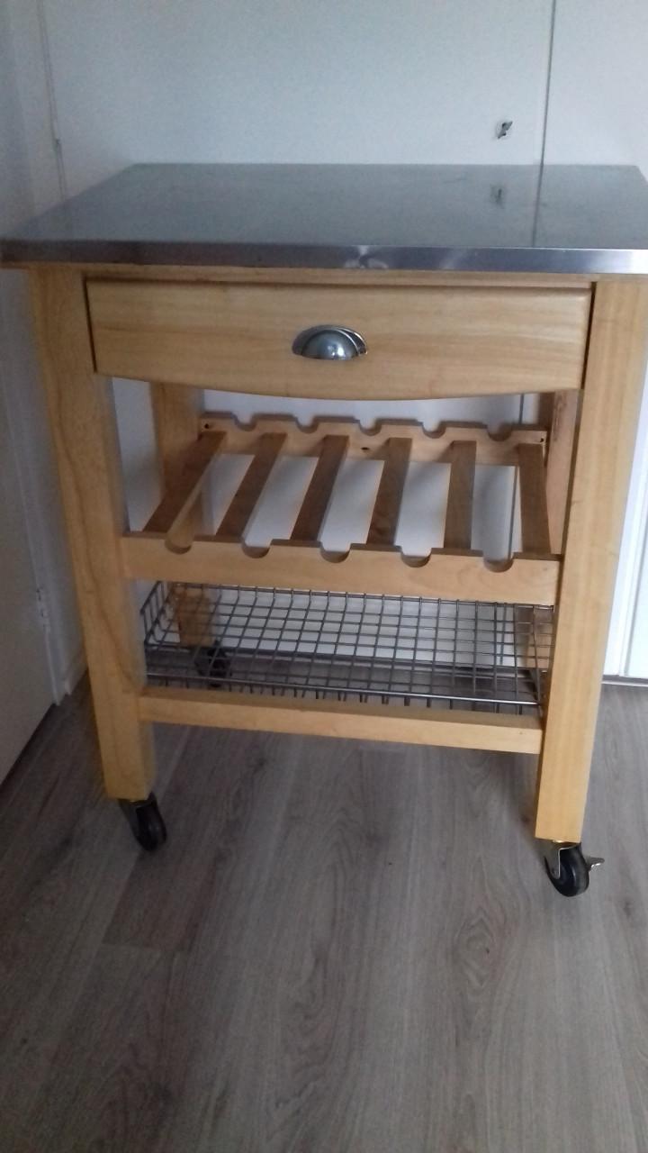 Houten Keuken Trolley serveerwagen met roestvrij metaal blad
