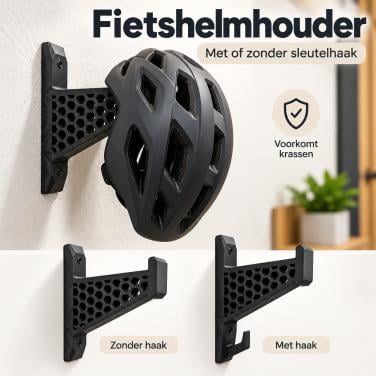 Fietshelmhouder voor aan de muur | Met of zonder sleutelhaak