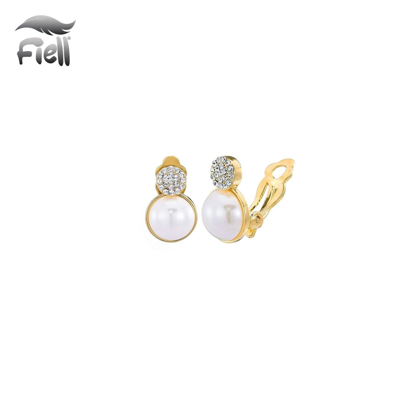 Oorclips met parel en kristalaccent in goudkleurige rand