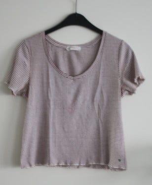 Croptop wit donkerrood bruin gestreept maat s-m