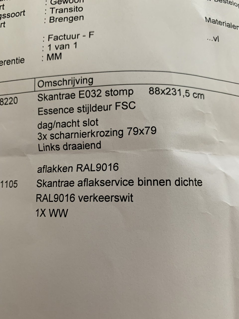 Skantrae E032 Stompen Binnendeur gelakt in RAL 9016