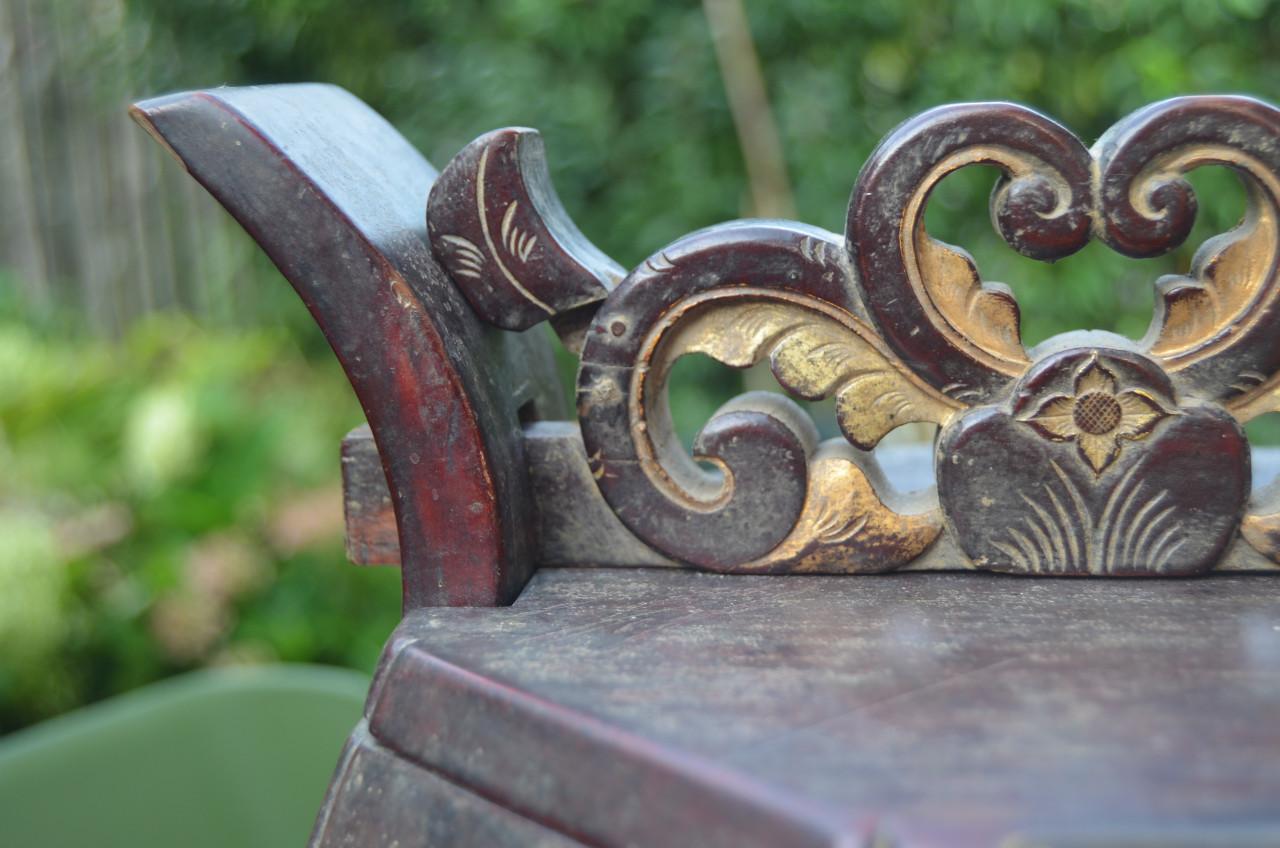 Chinese houten theepothouder octagonaal, gesneden, hout