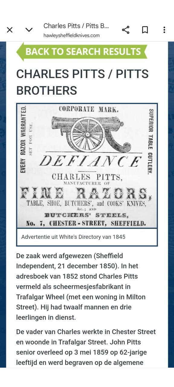 Barbiersmes gebr PITTS Cheffield.