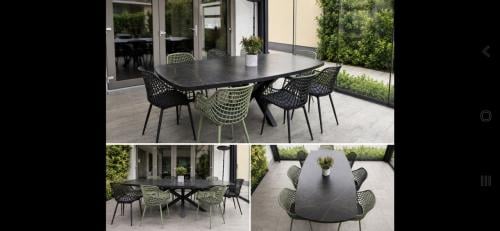 Luxe design eettafel 250 x 125 cm + 8 designstoelen