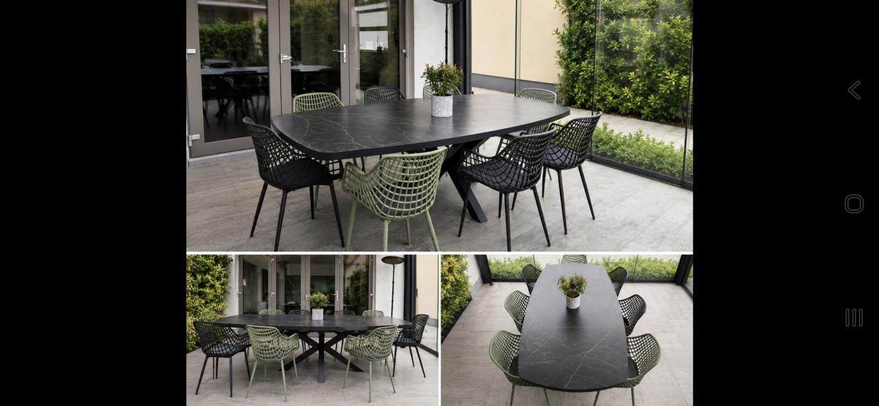 Luxe design eettafel 250 x 125 cm + 8 designstoelen