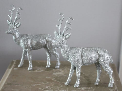 Set van 2 glitter herten zilverkleur