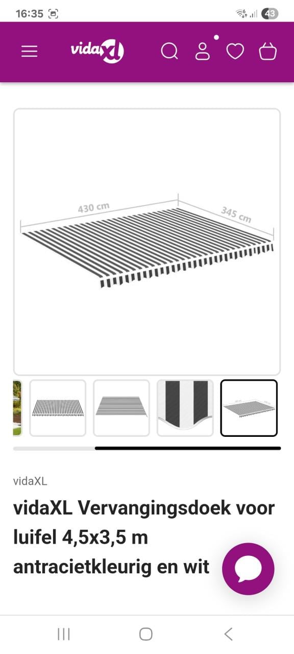 Nieuw!doek voor zonnescherm vida xl  500x300