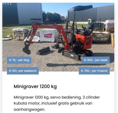 Verhuur Grondverzetmachines, generator en aanhangwagens