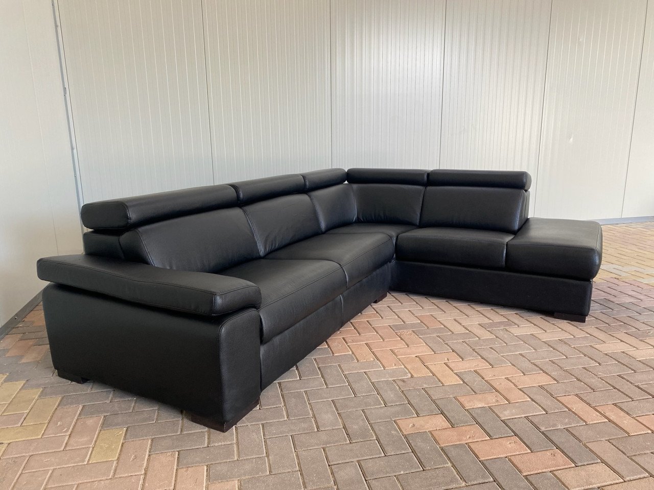 GRATIS LEVERING HEEL NL Zwarte Echt Leer Hoekbank met Chaise Lounge