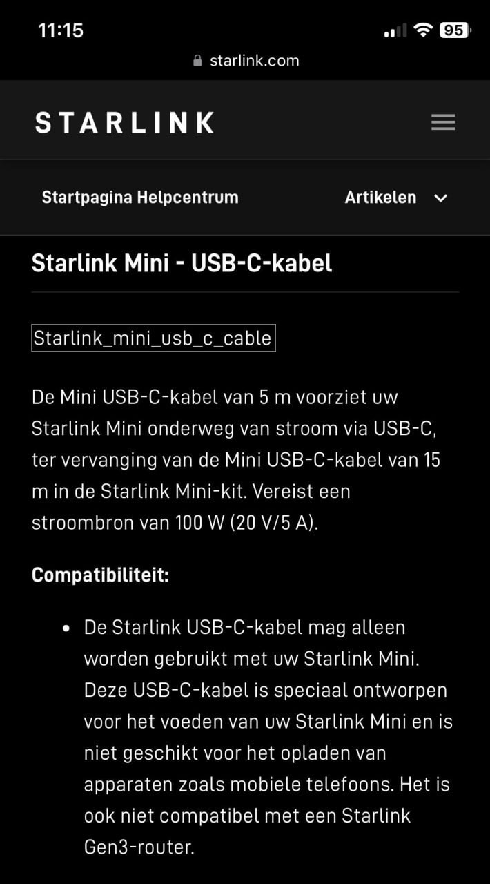 12 v voedingskabel Starlink mini