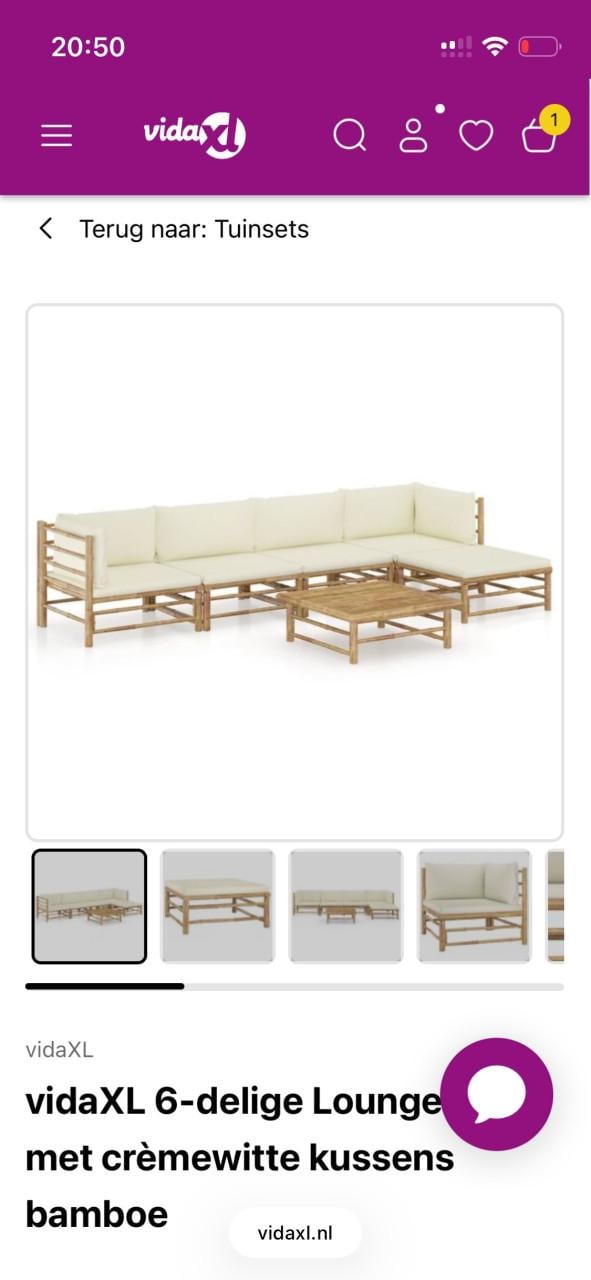 Bamboe tuinset met creme witte kussens te koop