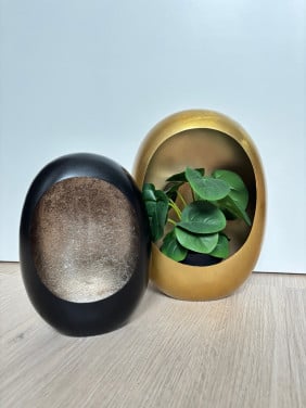 Twee egg windlicht/kandelaar zwart-goud